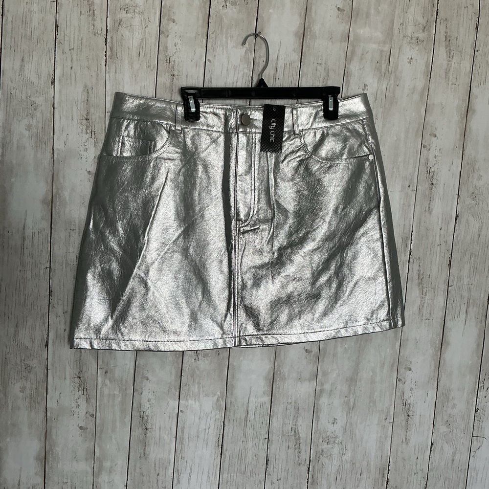 City Chic Metallic Silver Mini Skirt